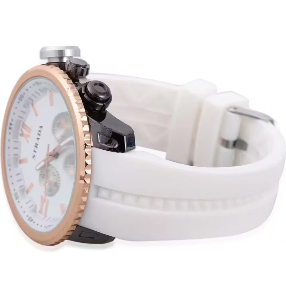 Strada Japanese Movement Steel Color false Button Dial Watch